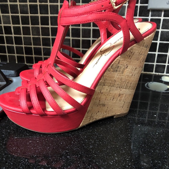red wedges shoes cheap